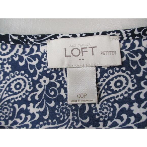 Ann Taylor LOFT Romper Womens 00P Blue Paisley Shorts Roll Tab Top XSP XS Petite - Picture 15 of 16